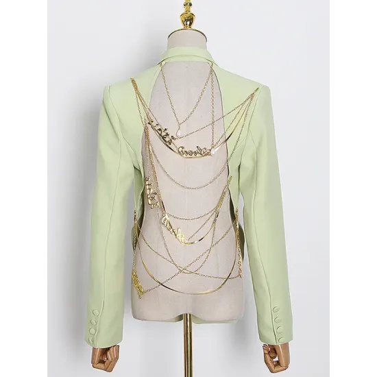 Backless Chains Long Sleeves Notched Collar Outerwear Blazer Backless Chains Long Sleeves Notched Collar Outerwear Blazer