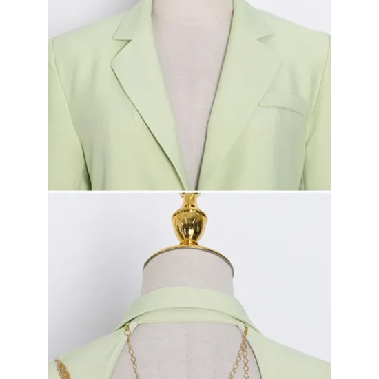 Backless Chains Long Sleeves Notched Collar Outerwear Blazer Backless Chains Long Sleeves Notched Collar Outerwear Blazer