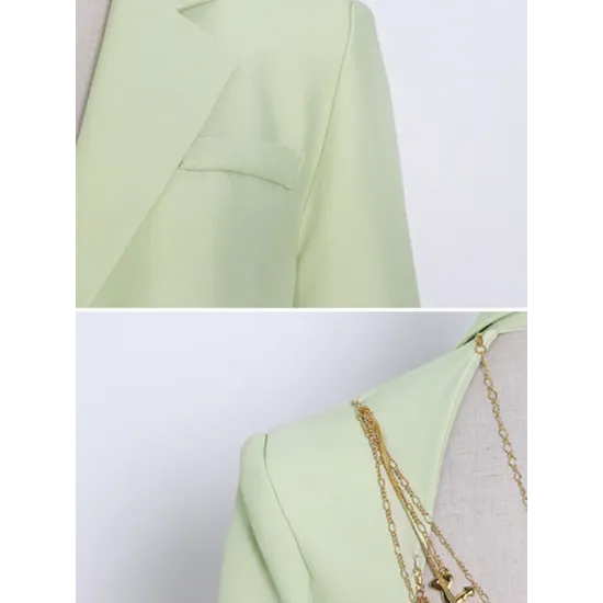 Backless Chains Long Sleeves Notched Collar Outerwear Blazer Backless Chains Long Sleeves Notched Collar Outerwear Blazer