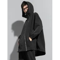 Fashion Irregularity Loose Solid Color Zipper Hooded Outerwear