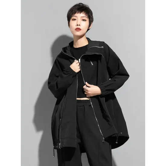 Fashion Irregularity Loose Solid Color Zipper Hooded Outerwear Fashion Irregularity Loose Solid Color Zipper Hooded Outerwear