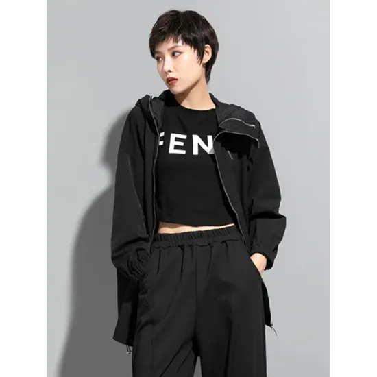 Fashion Irregularity Loose Solid Color Zipper Hooded Outerwear Fashion Irregularity Loose Solid Color Zipper Hooded Outerwear