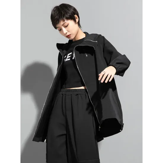 Fashion Irregularity Loose Solid Color Zipper Hooded Outerwear Fashion Irregularity Loose Solid Color Zipper Hooded Outerwear