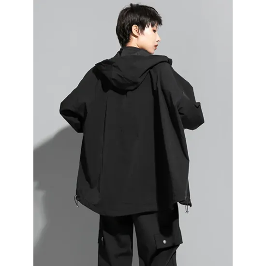 Fashion Irregularity Loose Solid Color Zipper Hooded Outerwear Fashion Irregularity Loose Solid Color Zipper Hooded Outerwear