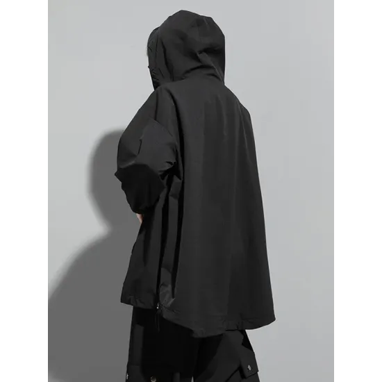 Fashion Irregularity Loose Solid Color Zipper Hooded Outerwear Fashion Irregularity Loose Solid Color Zipper Hooded Outerwear
