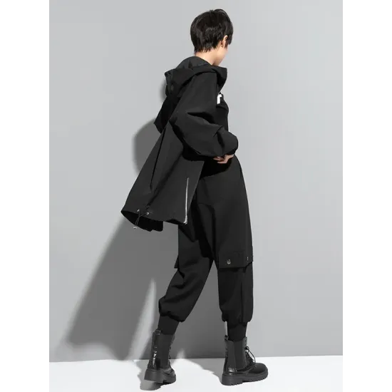 Fashion Irregularity Loose Solid Color Zipper Hooded Outerwear Fashion Irregularity Loose Solid Color Zipper Hooded Outerwear