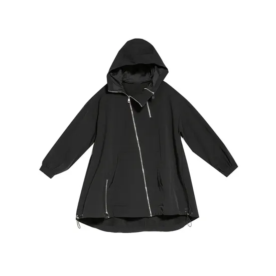 Fashion Irregularity Loose Solid Color Zipper Hooded Outerwear Fashion Irregularity Loose Solid Color Zipper Hooded Outerwear