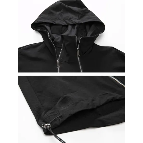 Fashion Irregularity Loose Solid Color Zipper Hooded Outerwear Fashion Irregularity Loose Solid Color Zipper Hooded Outerwear