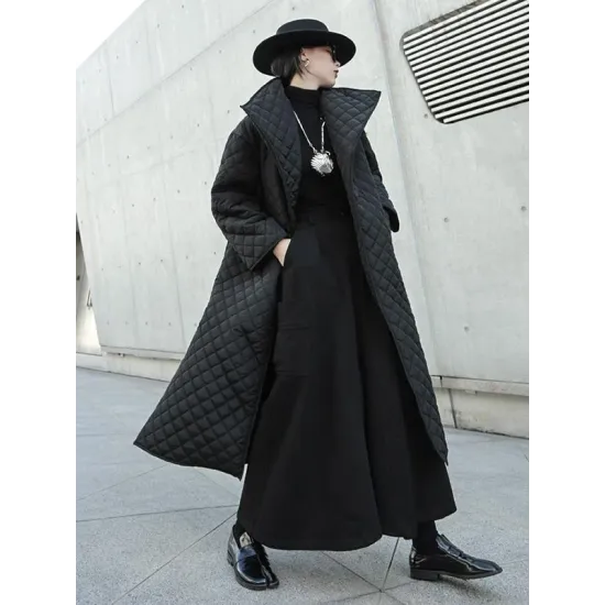 Black Rhombic Split-Side High Collar Long Coat Black Rhombic Split-Side High Collar Long Coat