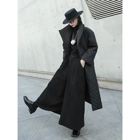 Black Rhombic Split-Side High Collar Long Coat Black Rhombic Split-Side High Collar Long Coat
