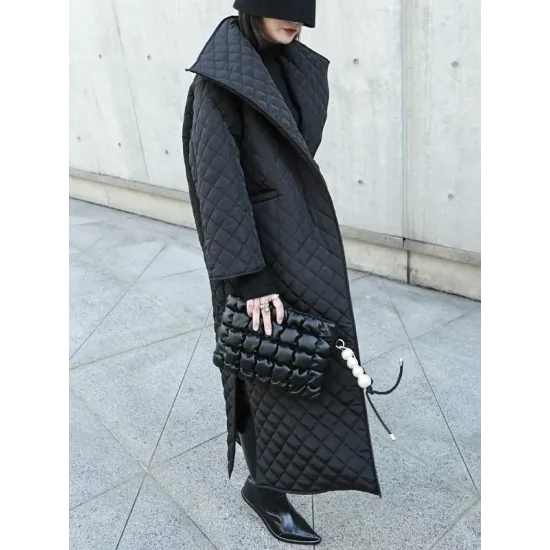 Black Rhombic Split-Side High Collar Long Coat Black Rhombic Split-Side High Collar Long Coat