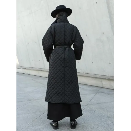 Black Rhombic Split-Side High Collar Long Coat Black Rhombic Split-Side High Collar Long Coat