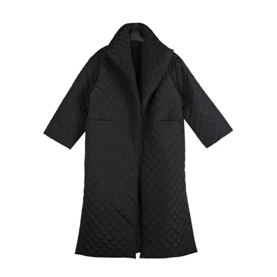 Black Rhombic Split-Side High Collar Long Coat Black Rhombic Split-Side High Collar Long Coat