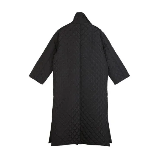 Black Rhombic Split-Side High Collar Long Coat Black Rhombic Split-Side High Collar Long Coat