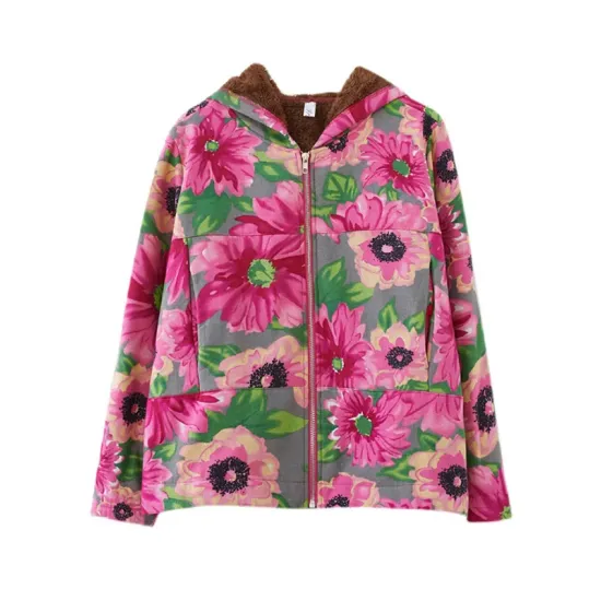 Artistic Retro Velvet Floral Printed Zipper Hooded Long Sleeves Outwear Artistic Retro Velvet Floral Printed Zipper Hooded Long Sleeves Outwear