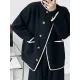 Asymmetric Buttoned Pockets Split-Joint Long Sleeves Loose Round-Neck Woolen Coat Asymmetric Buttoned Pockets Split-Joint Long Sleeves Loose Round-Neck Woolen Coat