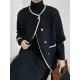 Asymmetric Buttoned Pockets Split-Joint Long Sleeves Loose Round-Neck Woolen Coat Asymmetric Buttoned Pockets Split-Joint Long Sleeves Loose Round-Neck Woolen Coat