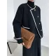 Asymmetric Buttoned Pockets Split-Joint Long Sleeves Loose Round-Neck Woolen Coat Asymmetric Buttoned Pockets Split-Joint Long Sleeves Loose Round-Neck Woolen Coat