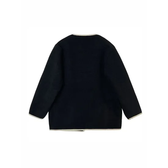 Asymmetric Buttoned Pockets Split-Joint Long Sleeves Loose Round-Neck Woolen Coat Asymmetric Buttoned Pockets Split-Joint Long Sleeves Loose Round-Neck Woolen Coat