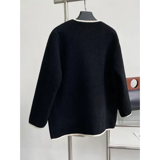 Asymmetric Buttoned Pockets Split-Joint Long Sleeves Loose Round-Neck Woolen Coat Asymmetric Buttoned Pockets Split-Joint Long Sleeves Loose Round-Neck Woolen Coat