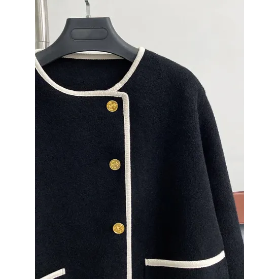 Asymmetric Buttoned Pockets Split-Joint Long Sleeves Loose Round-Neck Woolen Coat Asymmetric Buttoned Pockets Split-Joint Long Sleeves Loose Round-Neck Woolen Coat