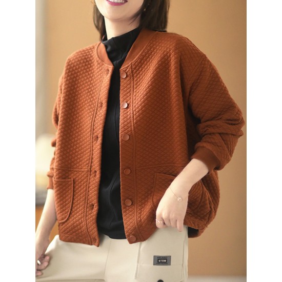 Artistic Retro Loose Long Sleeves Buttoned Solid Color Stand Collar Outerwear Artistic Retro Loose Long Sleeves Buttoned Solid Color Stand Collar Outerwear