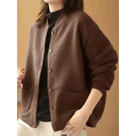 Artistic Retro Loose Long Sleeves Buttoned Solid Color Stand Collar Outerwear Artistic Retro Loose Long Sleeves Buttoned Solid Color Stand Collar Outerwear