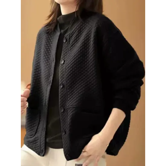 Artistic Retro Loose Long Sleeves Buttoned Solid Color Stand Collar Outerwear Artistic Retro Loose Long Sleeves Buttoned Solid Color Stand Collar Outerwear