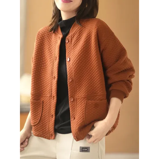 Artistic Retro Loose Long Sleeves Buttoned Solid Color Stand Collar Outerwear Artistic Retro Loose Long Sleeves Buttoned Solid Color Stand Collar Outerwear