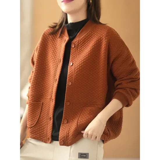Artistic Retro Loose Long Sleeves Buttoned Solid Color Stand Collar Outerwear Artistic Retro Loose Long Sleeves Buttoned Solid Color Stand Collar Outerwear
