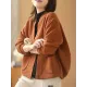 Artistic Retro Loose Long Sleeves Buttoned Solid Color Stand Collar Outerwear Artistic Retro Loose Long Sleeves Buttoned Solid Color Stand Collar Outerwear