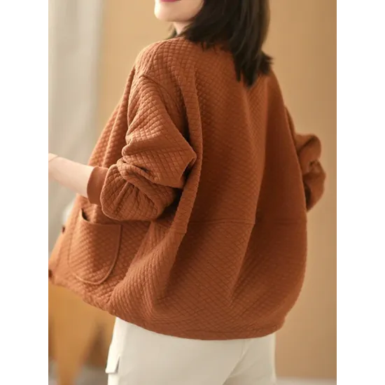 Artistic Retro Loose Long Sleeves Buttoned Solid Color Stand Collar Outerwear Artistic Retro Loose Long Sleeves Buttoned Solid Color Stand Collar Outerwear