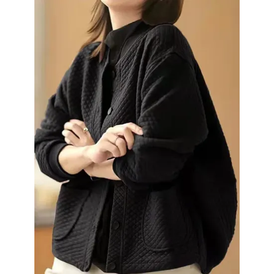 Artistic Retro Loose Long Sleeves Buttoned Solid Color Stand Collar Outerwear Artistic Retro Loose Long Sleeves Buttoned Solid Color Stand Collar Outerwear