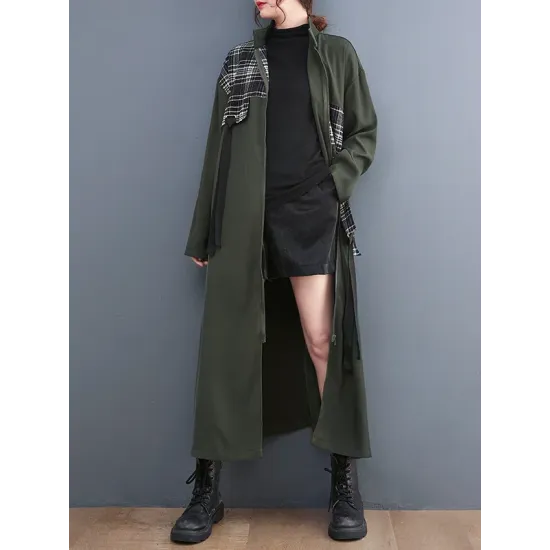 Original Long Sleeves Loose Contrast Color Plaid Split-Joint Zipper Stand Collar Outerwear Original Long Sleeves Loose Contrast Color Plaid Split-Joint Zipper Stand Collar Outerwear