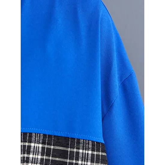 Original Long Sleeves Loose Contrast Color Plaid Split-Joint Zipper Stand Collar Outerwear Original Long Sleeves Loose Contrast Color Plaid Split-Joint Zipper Stand Collar Outerwear