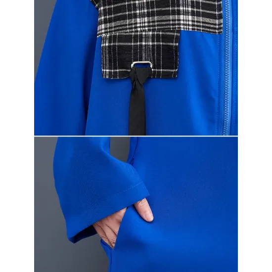 Original Long Sleeves Loose Contrast Color Plaid Split-Joint Zipper Stand Collar Outerwear Original Long Sleeves Loose Contrast Color Plaid Split-Joint Zipper Stand Collar Outerwear