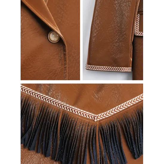 Casual Loose Tasseled Solid Color Lapel Collar Jackets&Coat Casual Loose Tasseled Solid Color Lapel Collar Jackets&Coat