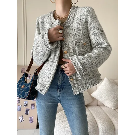 Fashion Long Sleeves Loose Buttoned Round-Neck Outerwear Fashion Long Sleeves Loose Buttoned Round-Neck Outerwear
