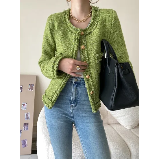 Fashion Long Sleeves Loose Buttoned Round-Neck Outerwear Fashion Long Sleeves Loose Buttoned Round-Neck Outerwear