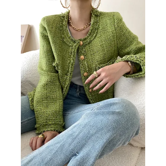 Fashion Long Sleeves Loose Buttoned Round-Neck Outerwear Fashion Long Sleeves Loose Buttoned Round-Neck Outerwear