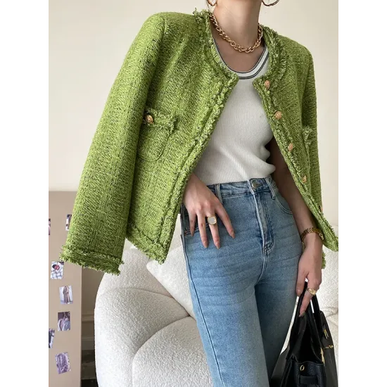 Fashion Long Sleeves Loose Buttoned Round-Neck Outerwear Fashion Long Sleeves Loose Buttoned Round-Neck Outerwear