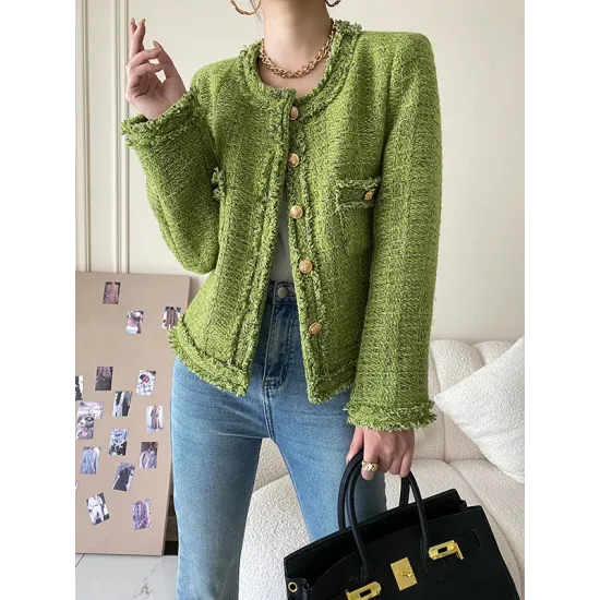 Fashion Long Sleeves Loose Buttoned Round-Neck Outerwear Fashion Long Sleeves Loose Buttoned Round-Neck Outerwear