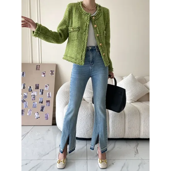 Fashion Long Sleeves Loose Buttoned Round-Neck Outerwear Fashion Long Sleeves Loose Buttoned Round-Neck Outerwear