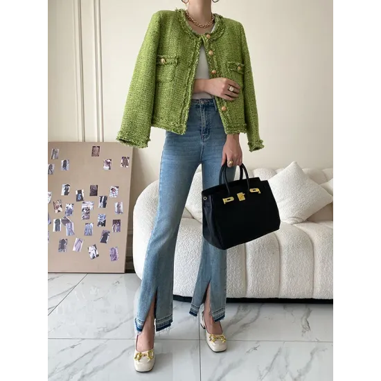 Fashion Long Sleeves Loose Buttoned Round-Neck Outerwear Fashion Long Sleeves Loose Buttoned Round-Neck Outerwear