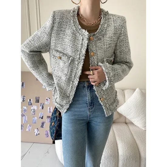 Fashion Long Sleeves Loose Buttoned Round-Neck Outerwear Fashion Long Sleeves Loose Buttoned Round-Neck Outerwear