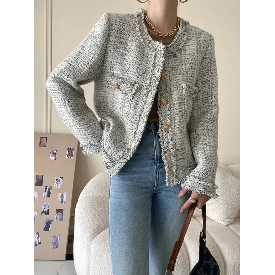 Fashion Long Sleeves Loose Buttoned Round-Neck Outerwear Fashion Long Sleeves Loose Buttoned Round-Neck Outerwear