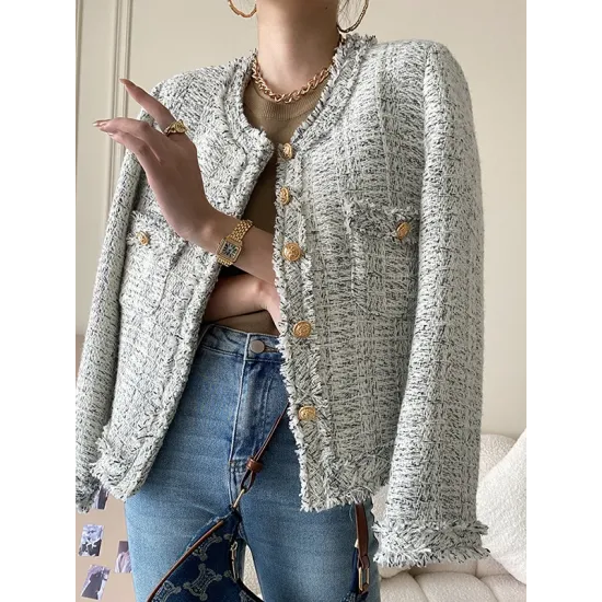 Fashion Long Sleeves Loose Buttoned Round-Neck Outerwear Fashion Long Sleeves Loose Buttoned Round-Neck Outerwear