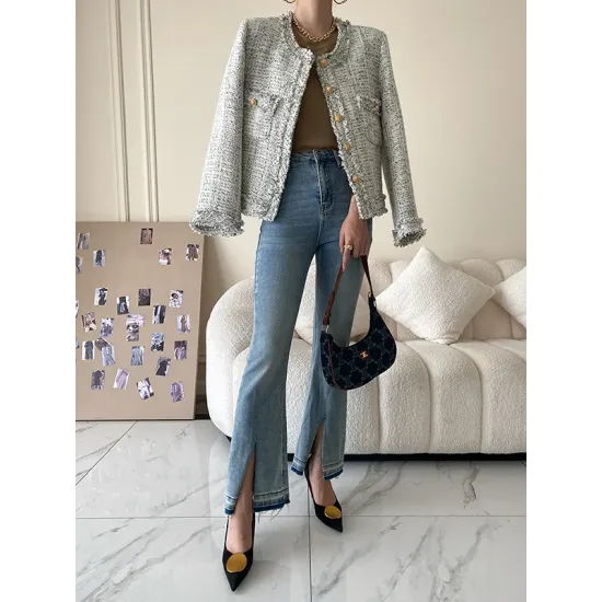 Fashion Long Sleeves Loose Buttoned Round-Neck Outerwear Fashion Long Sleeves Loose Buttoned Round-Neck Outerwear