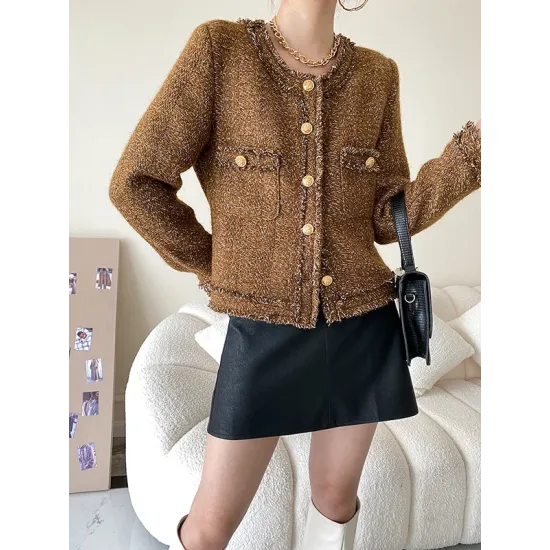 Fashion Long Sleeves Loose Buttoned Round-Neck Outerwear Fashion Long Sleeves Loose Buttoned Round-Neck Outerwear