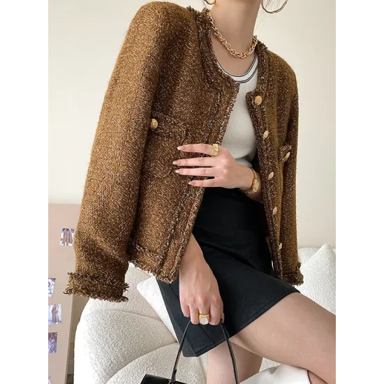 Fashion Long Sleeves Loose Buttoned Round-Neck Outerwear Fashion Long Sleeves Loose Buttoned Round-Neck Outerwear